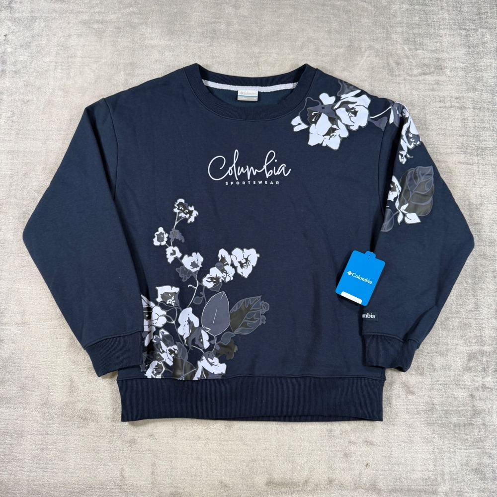 Columbia Sweatshirt Womens Medium Blue Meridian Creek Floral Relaxed Fit NWT